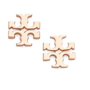 Tory Burch Logo Stud Earrings Rose Gold